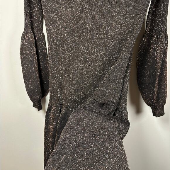 Current Air Black & Gold Shimmer Long Sleeve Bubble Waist Dress Women's Large - Picture 6 of 10